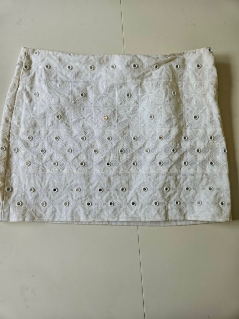 Mini Skirt, White, Size 10 Embellished with Shisha, tiny mirrors